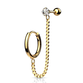 Gold clicker with a chain and gemstone barbell