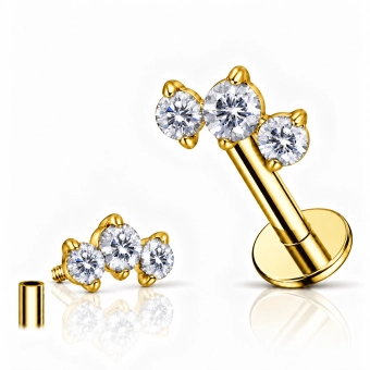 Gold titanium labret Roya with clear gems