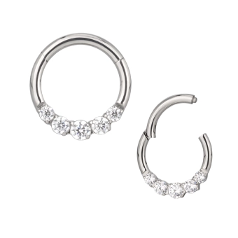 Tytanowy septum daith clicker Sakura białe cyrkonie