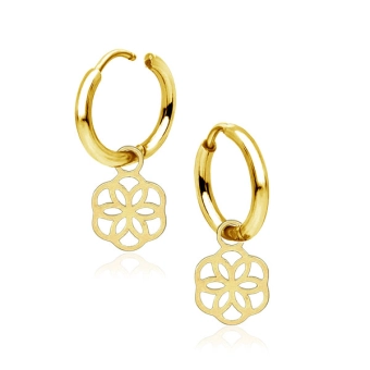 Złoty stalowy clicker do ucha z zawieszką Flower of Life