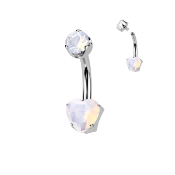 Titanium Mini heart navel barbell with rose quartz