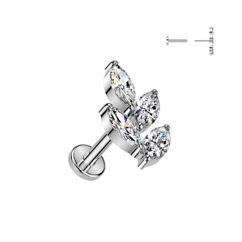 Tytanowy labret Marquise Leaf z cyrkoniami