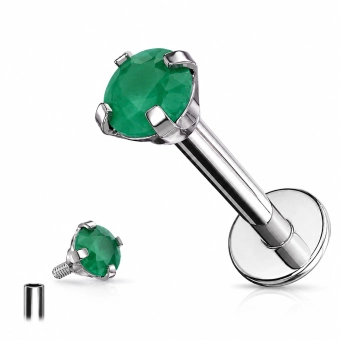 Titanium labret with prong set green onyx