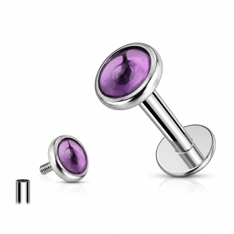 Tytanowy labret amethyst bezel set