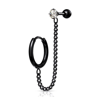 Black clicker with a chain and gemstone barbell