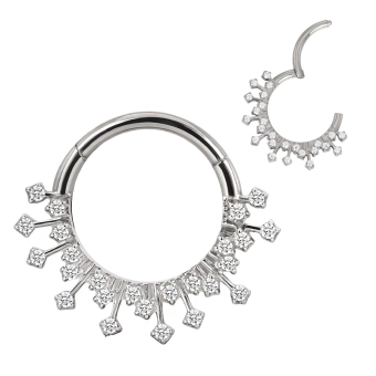 Tytanowy septum daith clicker Elsa białe cyrkonie