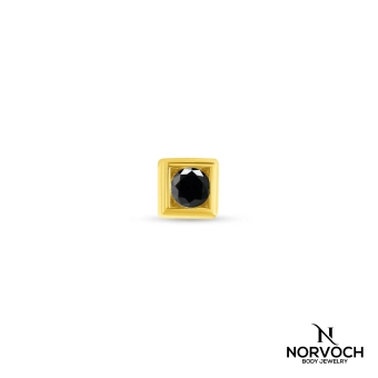 Square with black  bead ozdoba push-in z żółtego złota 14k