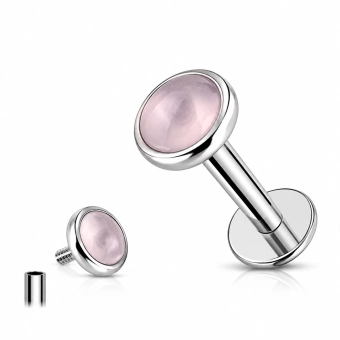 Tytanowy labret rose quartz bezel set