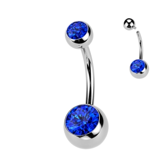 Titanium navel barbell blue gemstone internally threaded