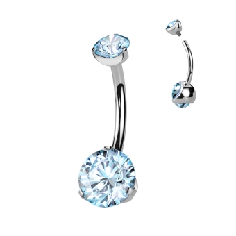 Tytanowy banan do pępka okrągłe kryształki turkus