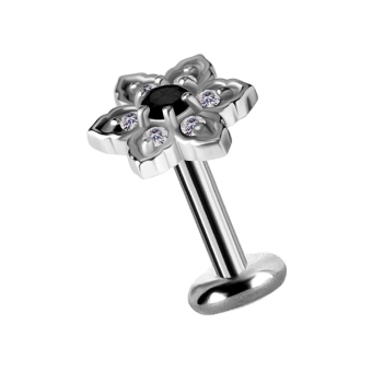Labret Mandala flower czarny kryształek
