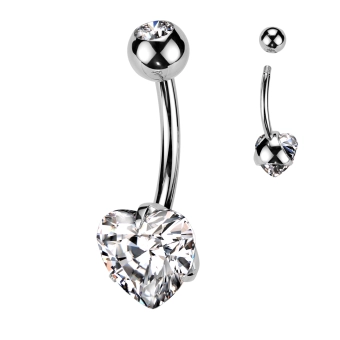 Titanium belly button barbell clear heart