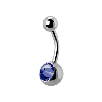 Titanium belly button internally threaded barbell with blue CZ