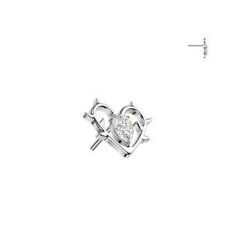 Tytanowa ozdoba push-in Heart with Thorn biała cyrkonia