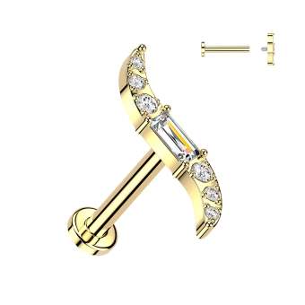 Złoty tytanowy labret Verve z cyrkoniami i gwintem wewnętrznym