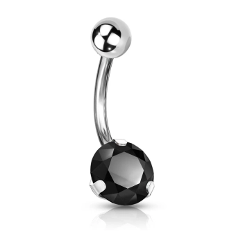 Navel ring with prong set black gem