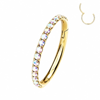 Gold Titanium helix clicker opalescent gemstones