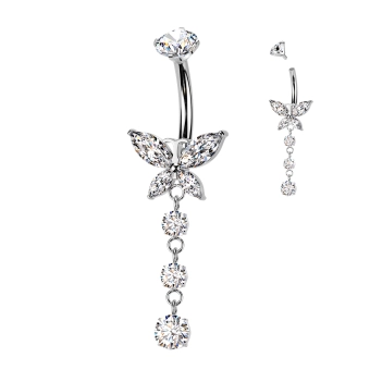 Titanium navel barbell Crystal Butterfly dangle