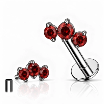 Titanium labret Roya with red gems