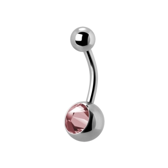 Titanium belly button internally threaded barbell with pink CZ
