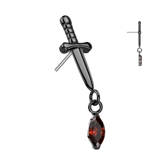 Czarna ozdoba push-in Bloody dagger czerwona cyrkonia