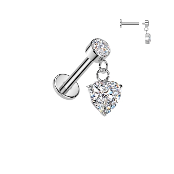 Internally threaded labret with Heart Zirconia dangle