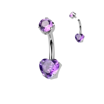 Titanium Mini heart navel barbell with amethyst