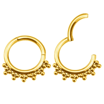 Złoty tytanowy septum daith clicker Vihaan