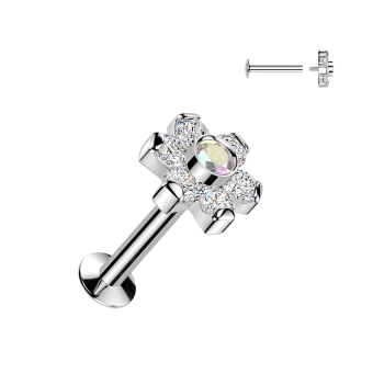 Steel labret with clear flower