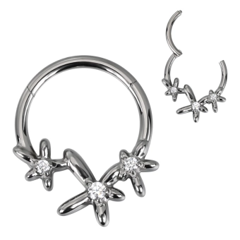 Tytanowy daith clicker Flower Child białe cyrkonie