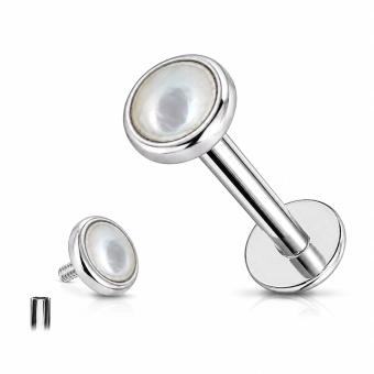 Tytanowy labret white shell bezel set