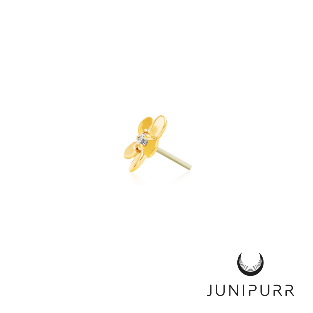 Gold CZ Flower ozdoba push-in z żółtego złota 14k