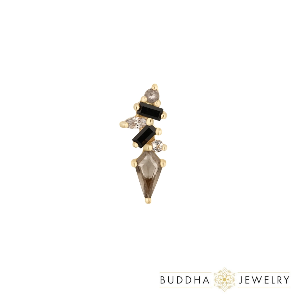 Mixt Smoky Quartz  Black Spinel push-in top 14k yellow gold