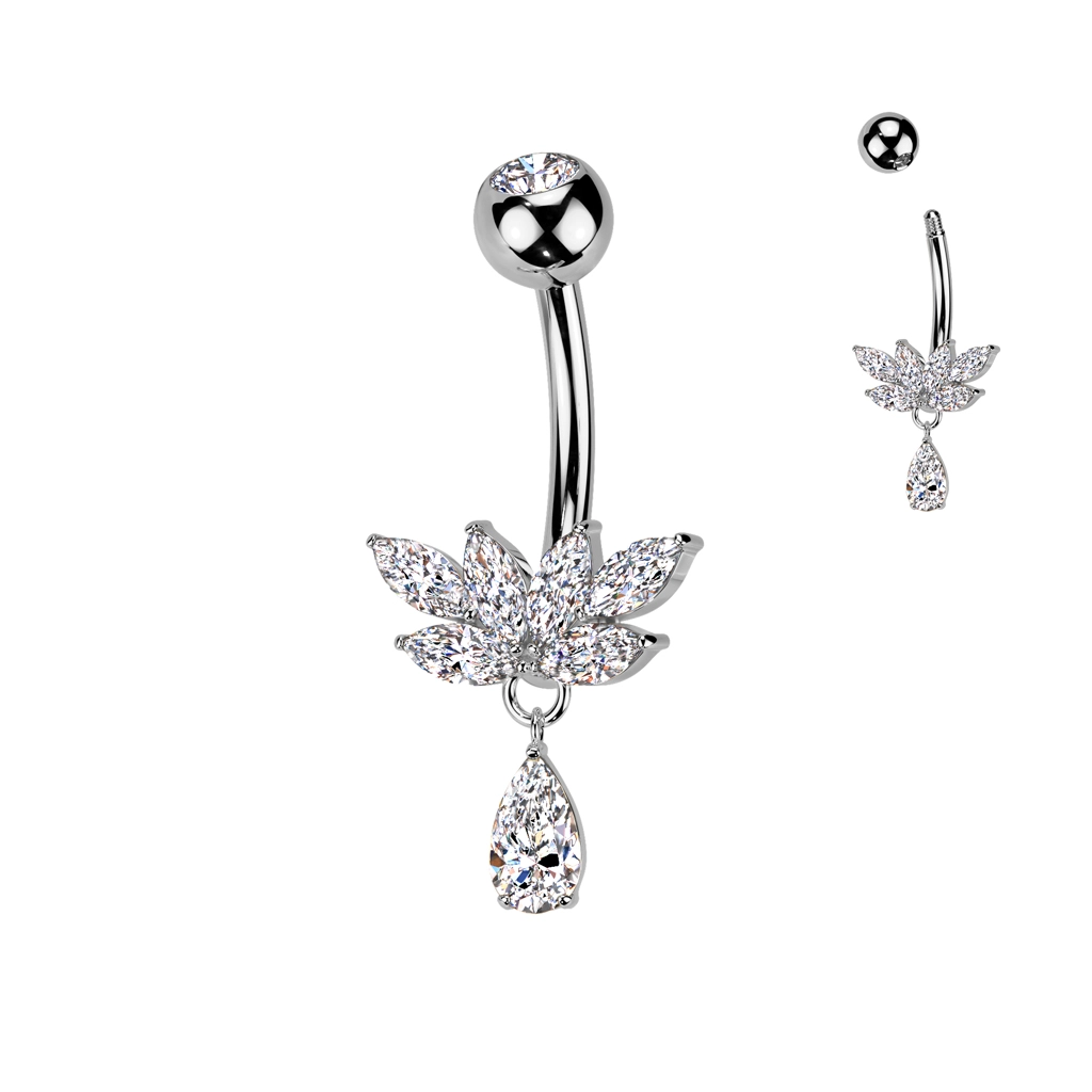 Titanium navel barbell Crystal Lotus dangle
