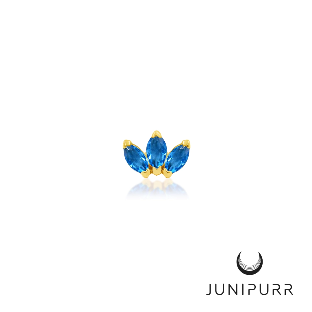 Triple Marquise Fan Sapphire Blue ozdoba push-in z żółtego złota 14k