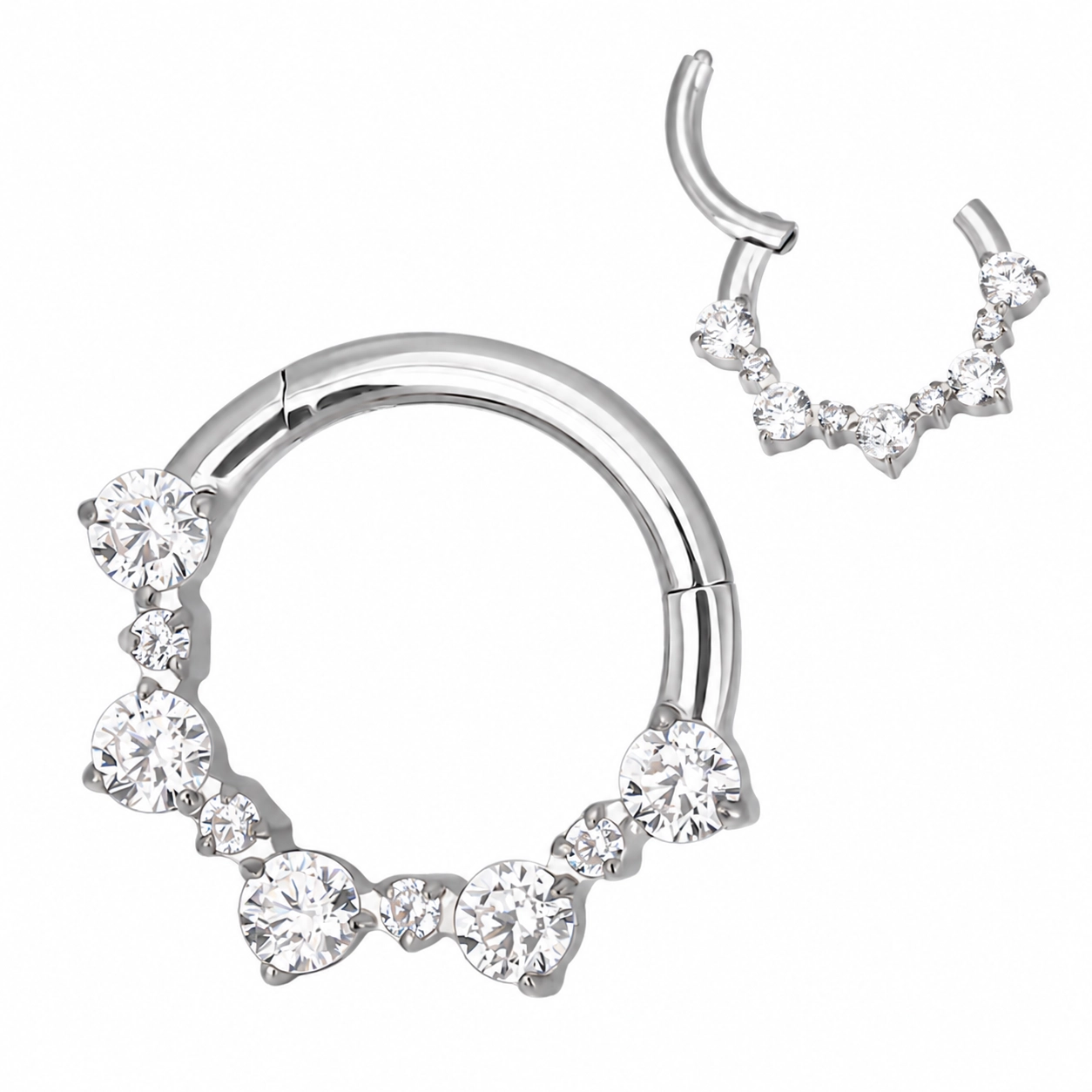 Tytanowy septum daith clicker Rosalie białe cyrkonie