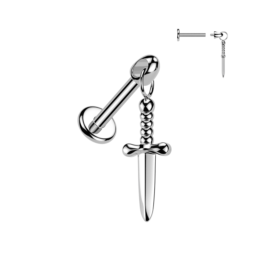 Titanium internally threaded Dagger dangle labret