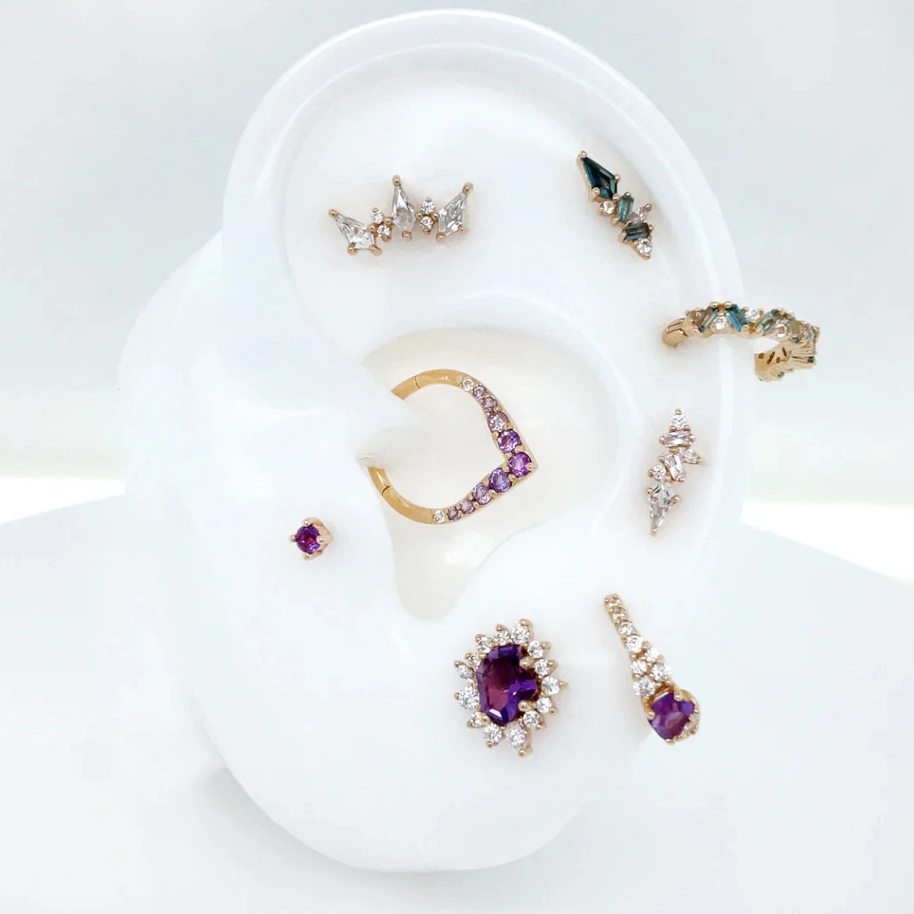 Mixt CZ ozdoba push-in z żółtego złota 14k