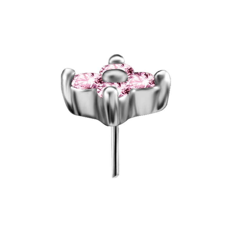 Quatro gem flower ozdoba push-in z różowymi cyrkoniami