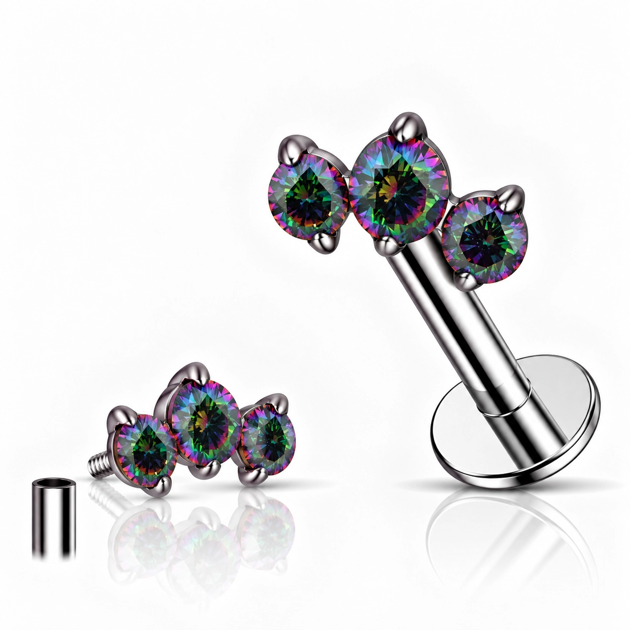 Titanium labret Roya with rainbow gems
