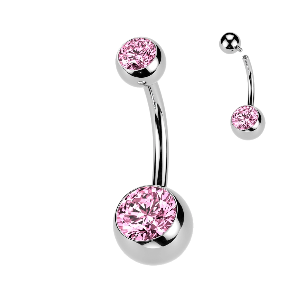 Titanium navel barbell pink gemstone internally threaded
