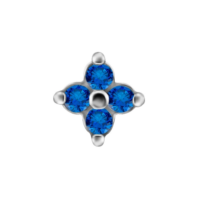 Quatro gem flower ozdoba push-in z niebieskimi cyrkoniami