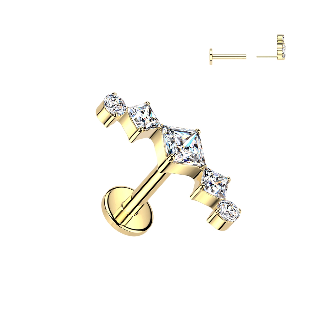 Złoty tytanowy labret Vetiver z cyrkoniami i gwintem push-in