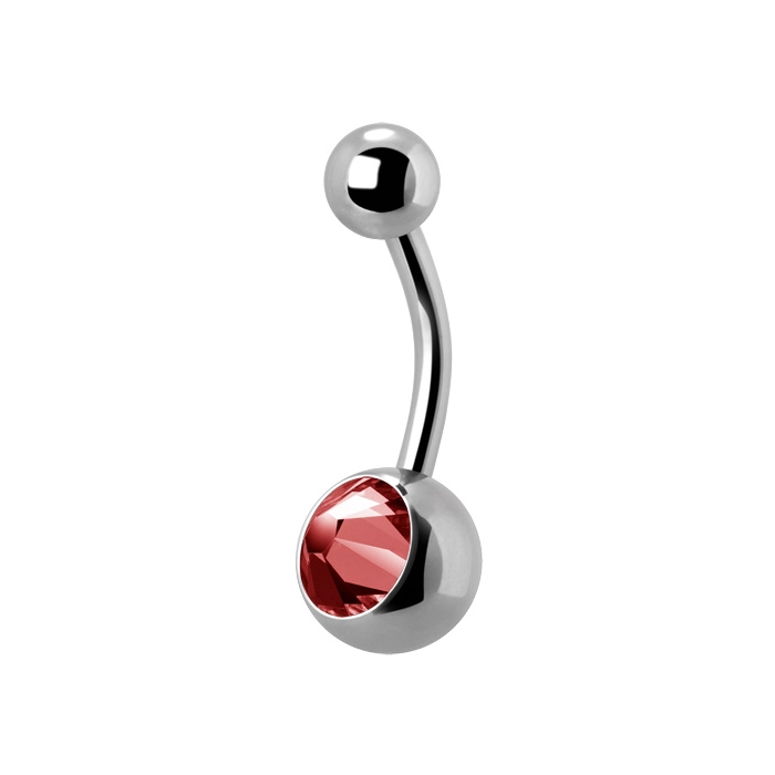 Titanium belly button internally threaded barbell with red CZ