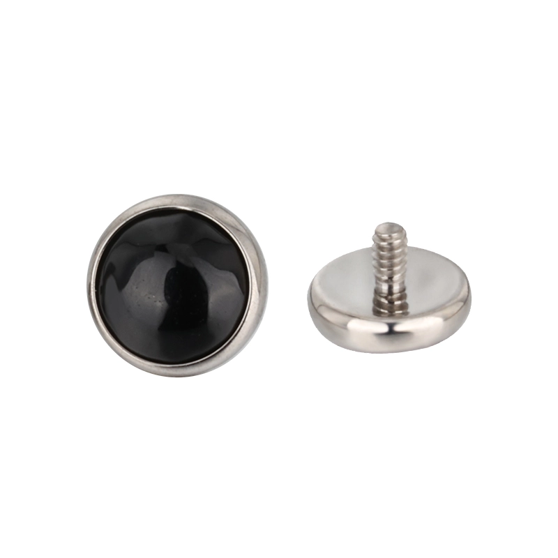 Tytanowy labret black onyx bezel set