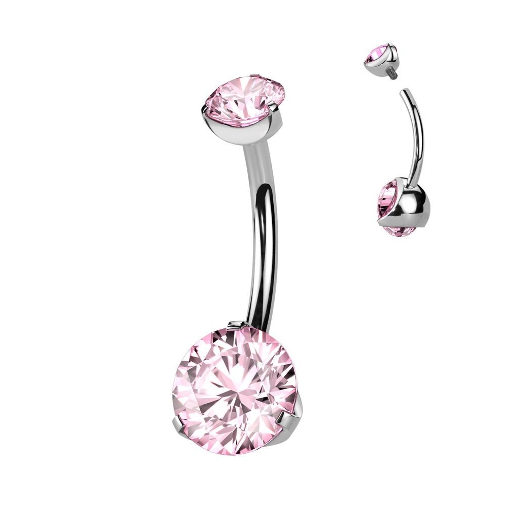 Tytanowy banan do pępka okrągłe kryształki róż