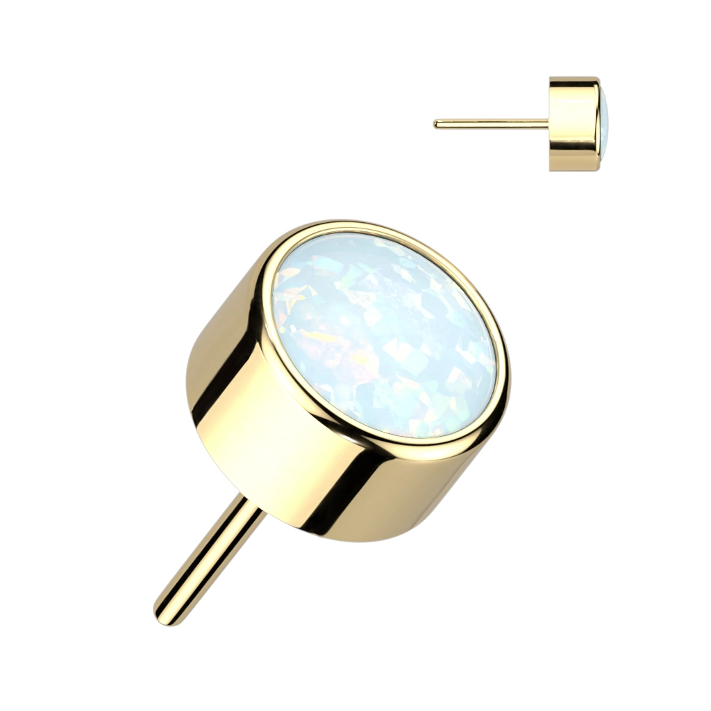 Gold push-in top clear round opal