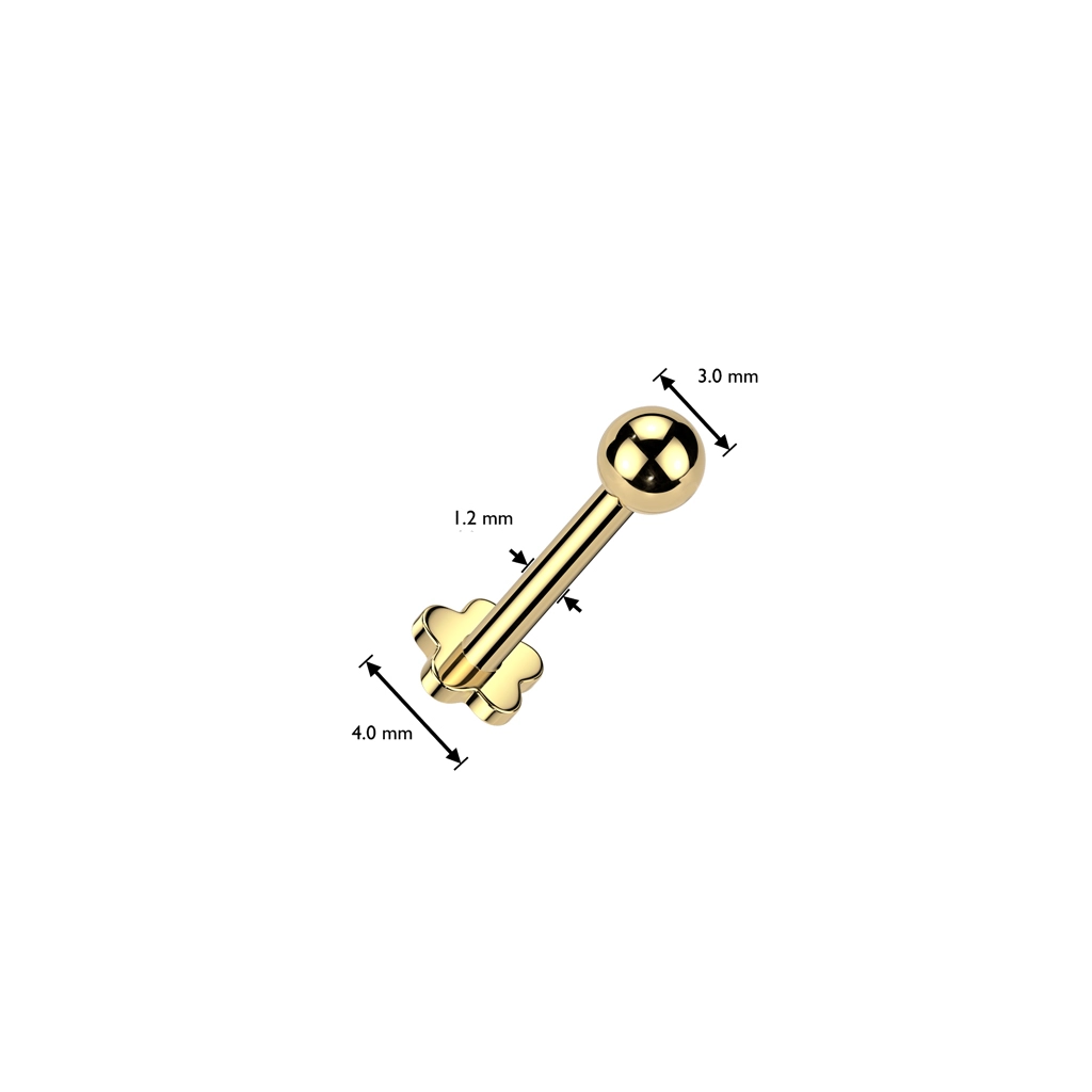 Gold titanium internally threaded Flower & Ball labret