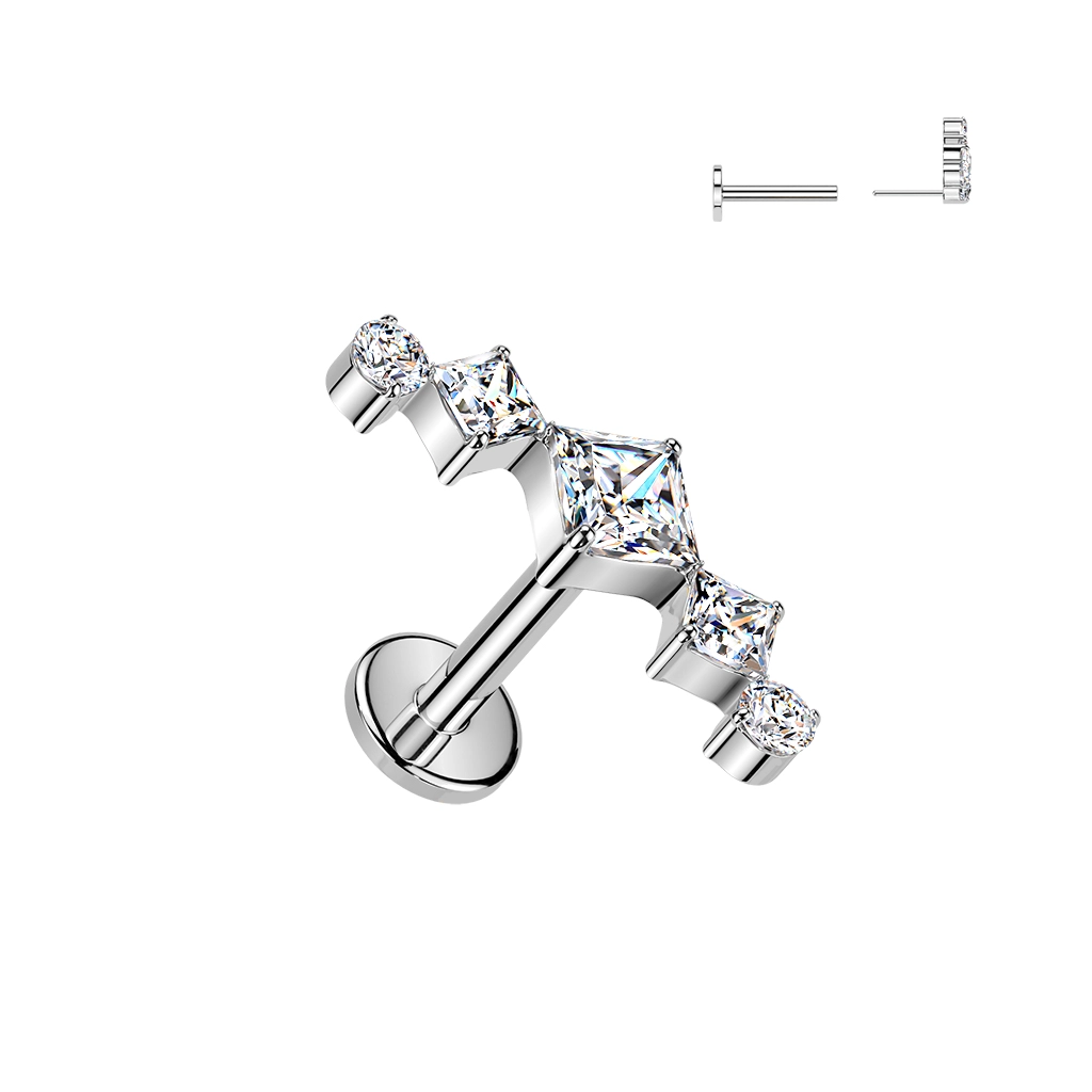 Titanium push-in Vetiver labret with clear gems