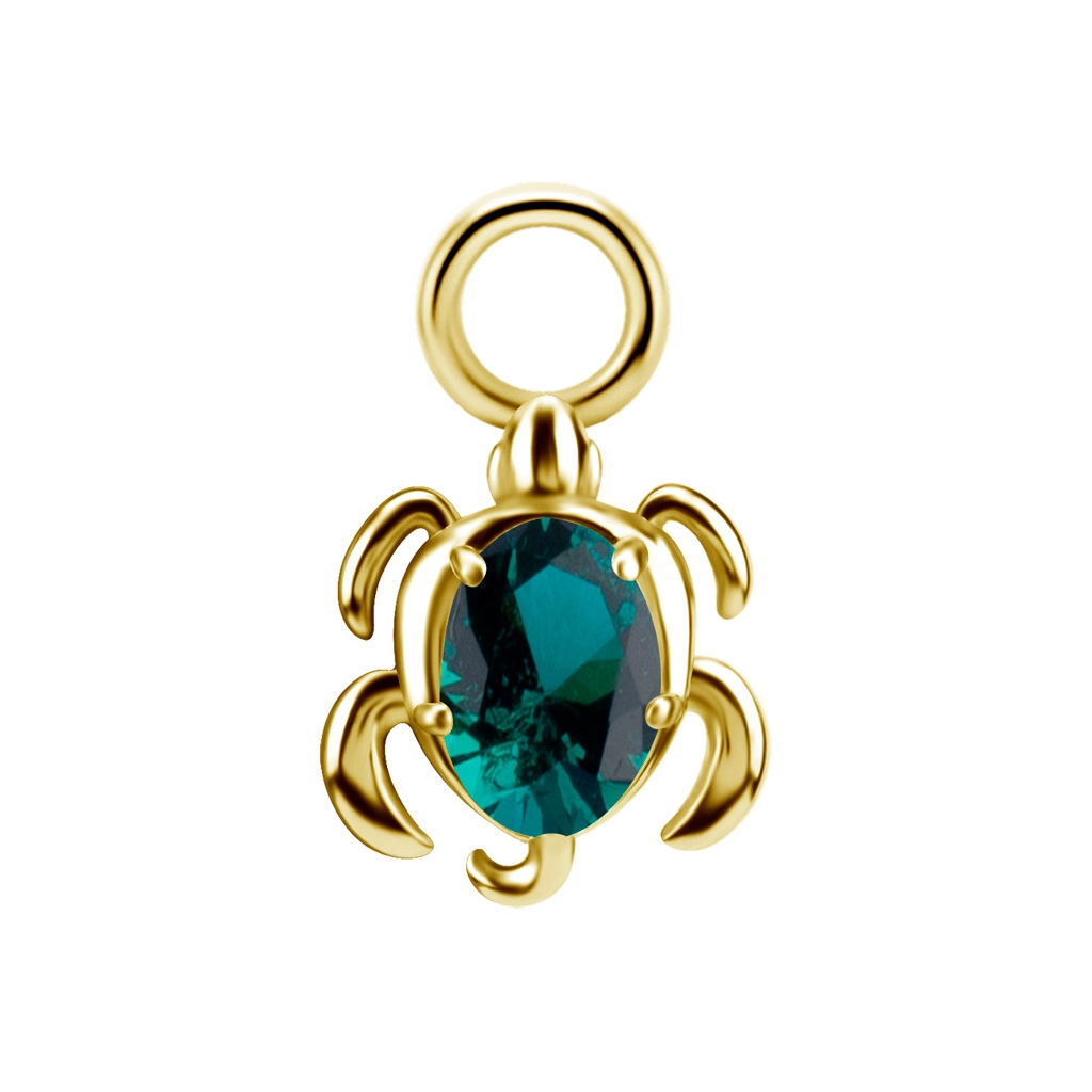 Gold piercing charm Turtle emerald gem